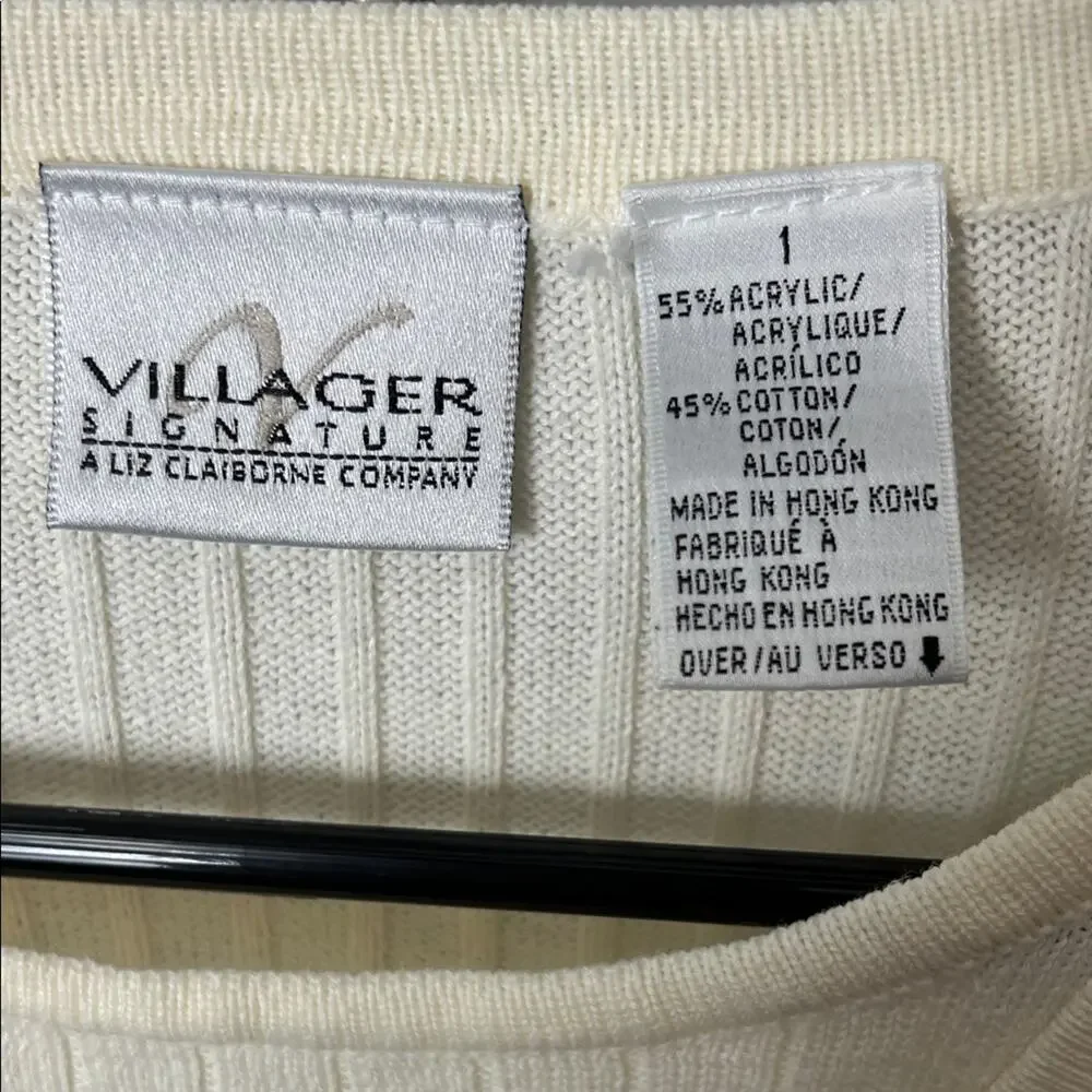 Vintage 90s Liz Claiborne Villager Ivory Ribbed Faux Twinset Cardigan Size 1/XL